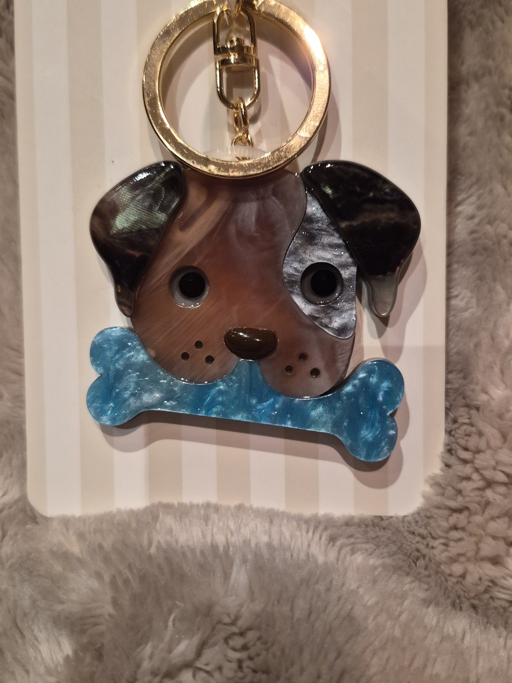 Piper K - Gold-Tone Puppy Keyring Charm with BLUE Bone Accent